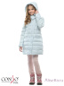 Пальто для девочек CONSO SG170204 - light blue - светло-синий​ укороченной длины идеально в прохладную погоду. Полуприлегающий силуэт с высоким воротником-стойкой, фиксирующийся кнопкой. Фото 2
