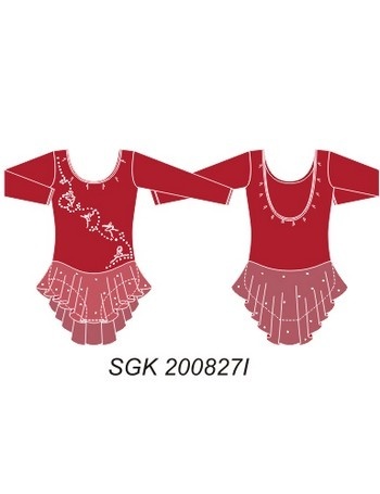 Купальник гимнастический с рукавами три четверти и юбочкой (красный) SGK 200827