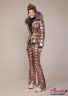 Женский теплый костюм: куртка с капюшоном и мехом енота, брюки с высокой талией НАОМИ 820+851 Z Mirror-Gold Rose