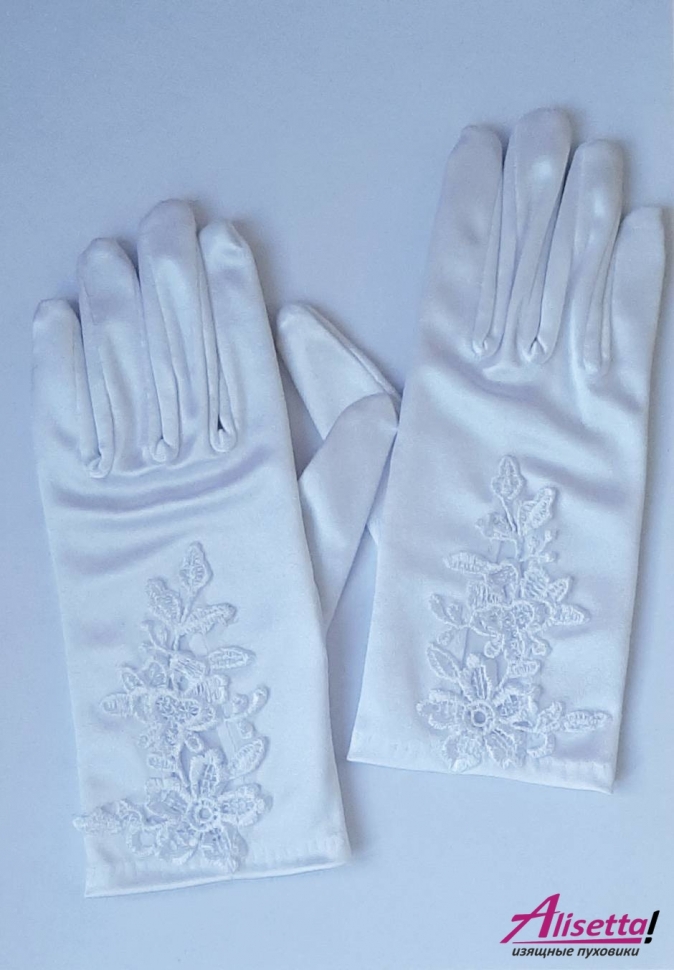 Перчатки с кружевом Цветы шиповника (белые) PACG011314