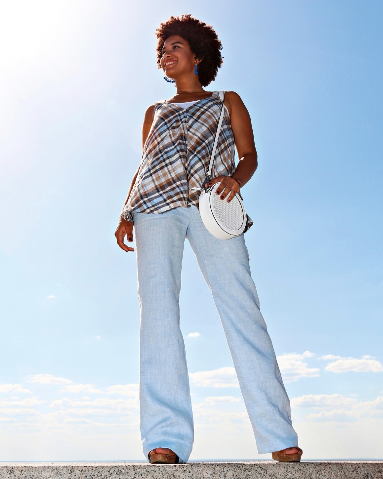 Льняные брюки Jane Sarta 003 - джинсовый меланж