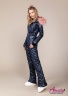 Пуховой женский комбинезон зеркальная ткань, натуральный мех енота, пояс и рукавицы в комплекте NAUMI 854 Z Mirror Blue - Синий 2020-2021