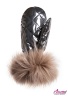 Женские пуховые рукавицы на натуральном пуху с мехом енота  НАОМИ 321 Z Mirror-Steel - Сталь