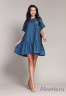 Платье NAUMI SS17 051 PETROL - синий бэби-долл с оборкой, свободного кроя, вышитой аппликацией-бабочки. Силуэт прямой. Вид застежки - пуговица на шее сзади. Фото 1