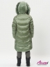 KIWILAND Пуховик для девочки с оригинальной стёжкой, тёплым капюшоном с мехом, модель D3110 цвет Хаки 