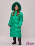 KIWILAND Пуховик для девочки зелёный детский зимний тёплый с капюшоном с мехом енота D23614