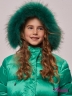 KIWILAND Пуховик для девочки детский D23614 длинный на молнии и кнопках с искусственным утеплителем DuPont Sorona Зеленый