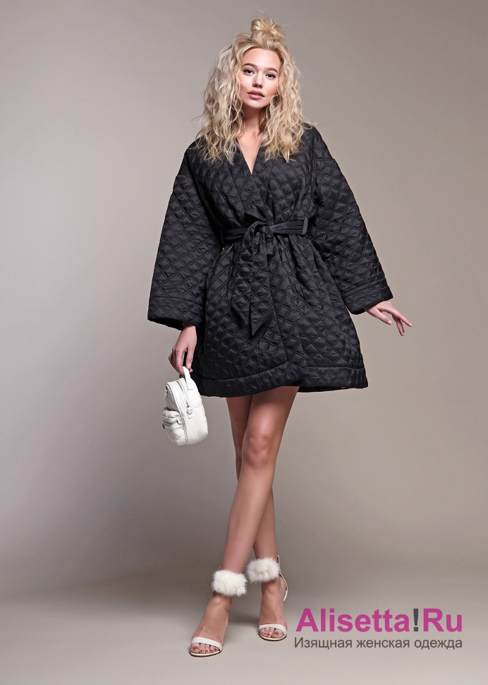 Стеганное пальто-кимоно NAUMI 023NS180002 BLACK - черный