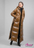  Пуховик NAUMI 1782 Mustard - горчичный. Очень длинное женское пуховое пальто оверсайз из лаковой ткани