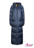 Женское длинное пуховое пальто синего цвета на молнии. Натуральный гусиный пух, теплые карманы