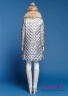 Пальто пуховое NAUMI 18 W 777 02 23 Silver – Серебряный ​женское зимнее с запахом, прямого силуэта среднего объема, длиной до колена, со съемным поясом. Вид сзади 2