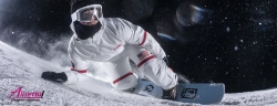 ONESKEE Pro NASA комбинезон для сноуборда - сумасшедший райдер несётся среди ночного космоса по крутому заснеженному склону