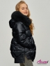 зимняя куртка-Пуховик для девочки KIWILAND DC2086 Черный приталенная с разрезом с капюшрном с меховой опушкой на искусственном утеплителе Dupnt Sorona