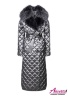 Элегантное пуховое женское пальто с двубортной застежкой, меховым воротником из енота и кролика NAUMI 719 P Pepper – Серый 2020-2021