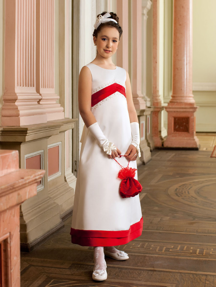 Элегантное платье в стиле Ампир PSA091205 бело-красное