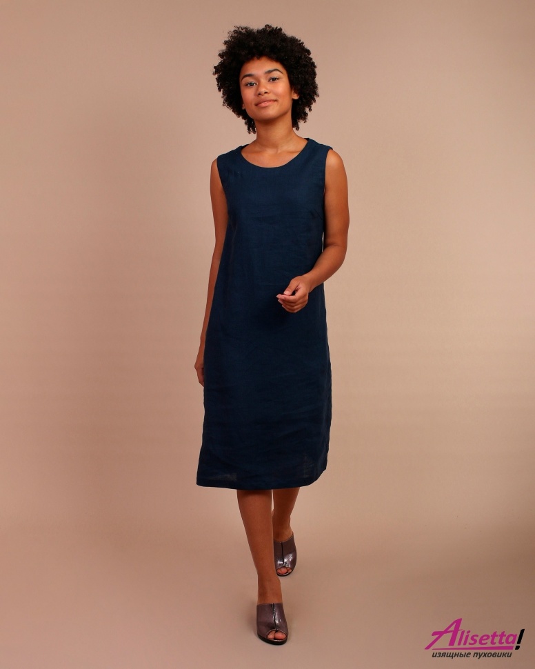 Льняное платье Jane Sarta 035 - темно-синий
