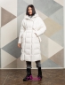 Пуховик с поясом Женское длинное пальто ALBANA 132 WHITE - Белый
